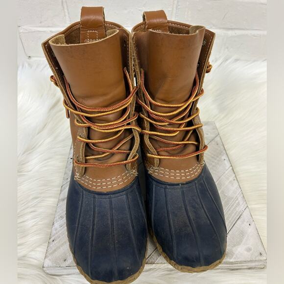 L.L.Bean Women’s 8” Unlined Bean Boots in Tan/Bright Navy/Gum Size 7N - Picture 4 of 12